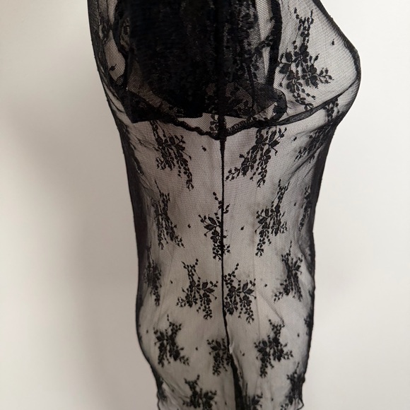 Sheer Lace Top Floral High Neckline Lightweight Romantic Goth Sexy Edgy Black - Picture 7 of 10